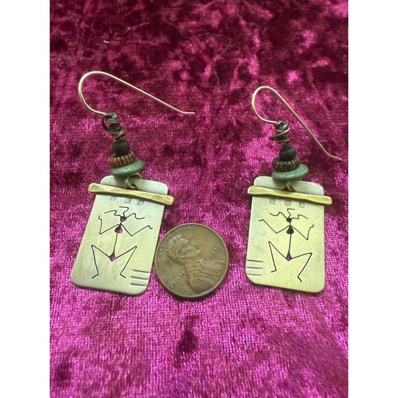Handcrafted Sterling Silver Kokopelli Earrings With Beaded Accents & Wire Hooks - Picture 2 of 3